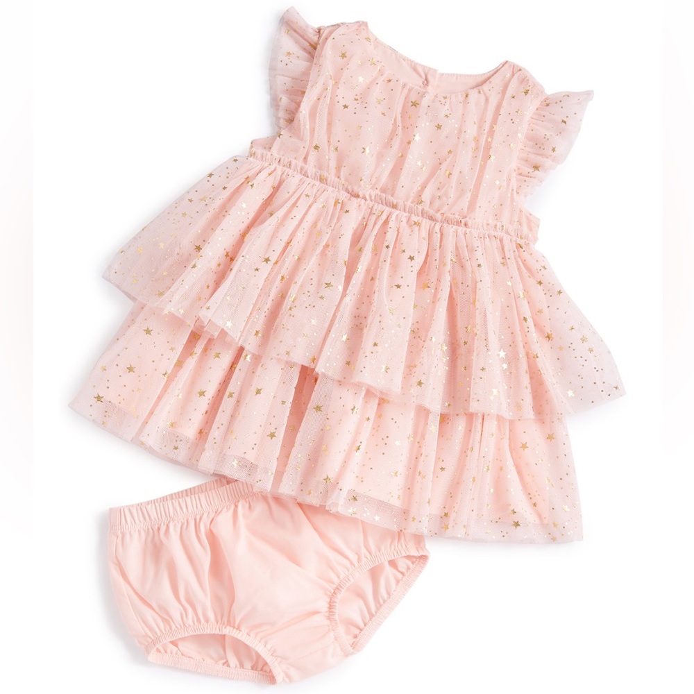 First Impressions Pink and Gold Star Dress